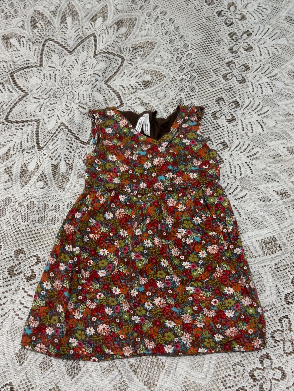 Y2K (2007) Fall Old Navy Brown Floral Tie Waist Dress with pockets size 12-18m